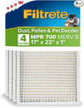 Filtrete 17x22x1 AC Furnace Air Filter, MPR 700, MERV 8, Tough on Pollen, Easy on Airflow, 3-Month Pleated 1-Inch Electrostatic Air Cleaning Filter, 4-Pack (Actual Size 16.69 x 21.69 x 0.81 in)