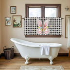 Easter Kitchen Tier Curtains 24 Inch Long 2 Panel Set,Rod Pocket Cafe Small Window Curtains Over Sink,Spring Rabbits Ears Feet Wildflowers Black Plaid Light Filtering Short Drapes 27.5"W x 24"L