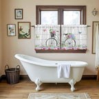 Spring Tier Curtains, Bicycles Botanical Rose Leaves Butterfly Wood Grain Light Filtering Kitchen Curtains, 2Pcs Rod Pocket Half Window Treatments Panels for Sink Cafe Cabinet Camper 27.5x36 Inches