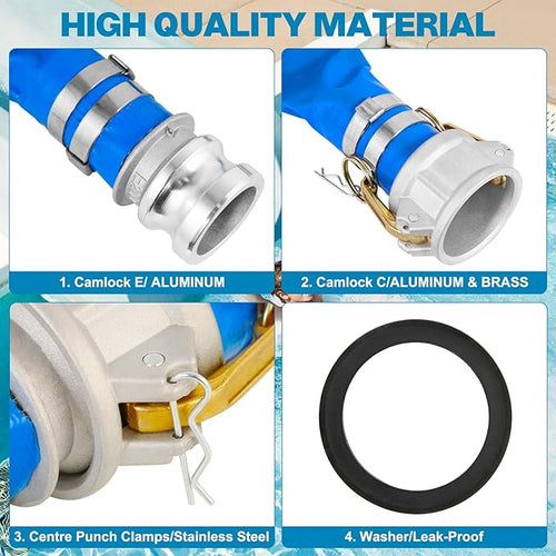 1.5" x 50 Ft Discharge Hose, Heavy Duty PVC Lay Flat Water Backwash Hose,Durable Pool Drain Hose with Aluminum CE Fittings for Water Pump And Filters
