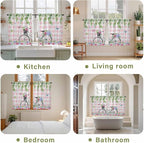 Spring Kitchen Curtains, Bicycles Leaves Butterfly Flowers Pink Buffalo Plaid Light Filtering Window Curtain Panels, 2Pcs Rod Pocket Window Treatments Set for Cabin Bathroom Bedroom 52x45 Inches