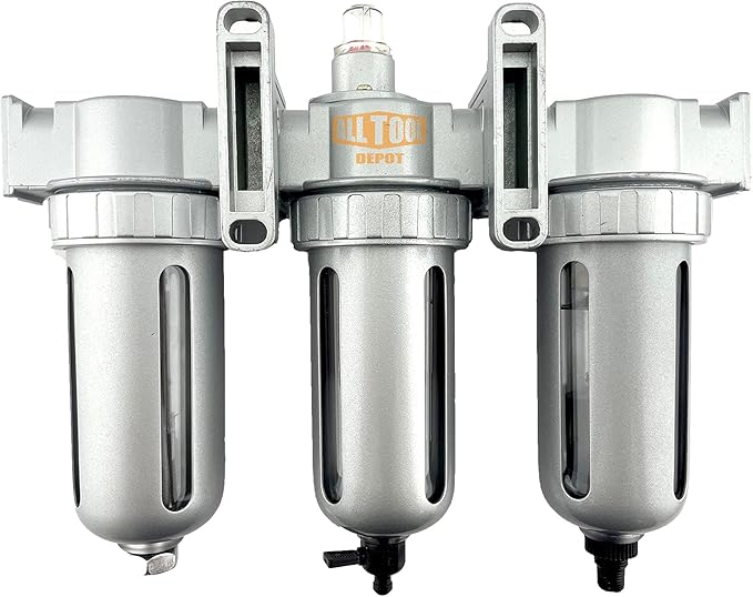 1/4" NPT MID FLOW 3 Stages Filter Coalescing Desiccant Dryer System For Compressed Air Lines, Poly Bowls, Great For Paint Spray And Plasma Cutter (AUTO DRAIN)