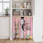 Easter Kitchen Curtains, Spring Rabbit Eggs Flowers Flags Leaves Wood Grain Light Filtering Window Curtain Panels, 2Pcs Rod Pocket Window Treatments Set for Cabin Bathroom Bedroom 52x45 Inches