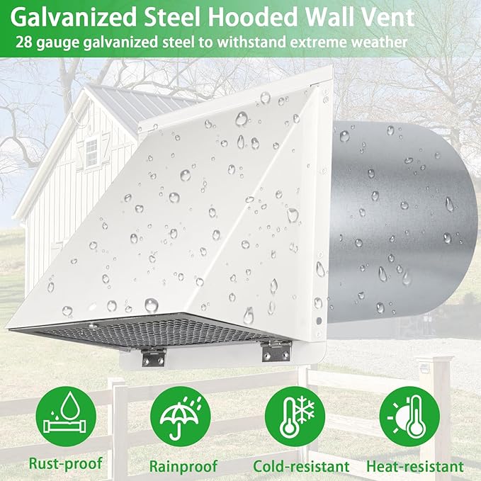 4Inch Dryer Vent Cover Outside,4"Dryer Vent Cover Outdoor,Exterior Vent Cover Dryer Wall Vent Exhaust Vent Dryer Vent Hood Cover Cap,Hooded Wall Vent with Screen&Damper for Dryer Duct HVAC Exhaust Fan