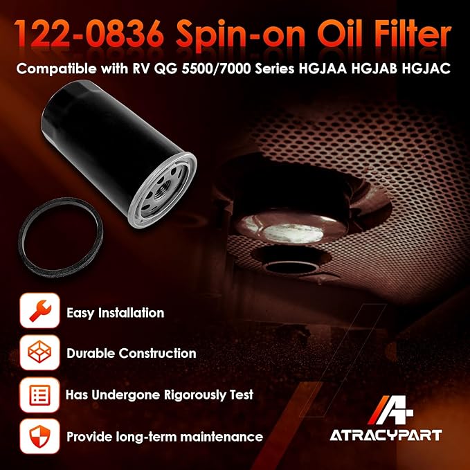 122-0836 Oil Filter │Replacement For RV QG 5500/7000 Series HGJAA HGJAB HGJAC Spin-on │Replaces# 01220836, B7238, PH2875, PH10027