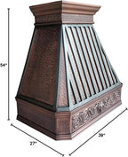 CT Copper Tailor Copper Vent Hood Island Mount,54'' W,39''H,1260 CFM Exhaust Fan,Stainless Steel Vent,LED Light,Dishwasher-Safe Baffle Filters,Light Hammered-Medium Patina,VH14TA2L