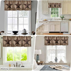 Vintage Texas Star Valances for Windows, Brown Wood Grain Wire Kitchen Valance Light Filtering Rod Pocket Short Curtains for Kitchen Bathroom, 1 Panel, 42"x18"