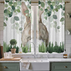 Easter Kitchen Curtains, Country Rabbit Botanical Leaves Wooden Grain Light Filtering Window Curtain Panels, 2Pcs Rod Pocket Window Treatments Set for Living Room Bathroom Bedroom 42x63 Inches
