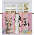 Easter Tier Curtains, Spring Rabbit Eggs Flowers Flags Leaves Wood Grain Light Filtering Kitchen Curtains, 2Pcs Rod Pocket Half Window Treatments Panels for Sink Cafe Cabinet Basement 27.5x45 Inches