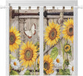 Farmhouse Sunflowers Bathroom Curtains 63 Inch Length, Window Curtains Tab Top, Rustic Barn Doors Flowers Butterfly Wooden Light Filtering Window Treatments Drapes 52"x63" 2 Panel