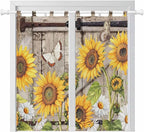 Farmhouse Sunflowers Living Room Curtains 84 Inch Length, Window Curtains Tab Top, Rustic Barn Doors Flowers Butterfly Wooden Light Filtering Window Treatments Drapes 42"x84" 2 Panel