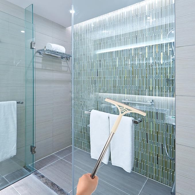 Milisten Multifunctional Window Squeegee and Mirror Cleaner with Extendable Handle, Wet and Dry Glass Scraper for Bathroom, Car, and Tile Cleaning, Khaki