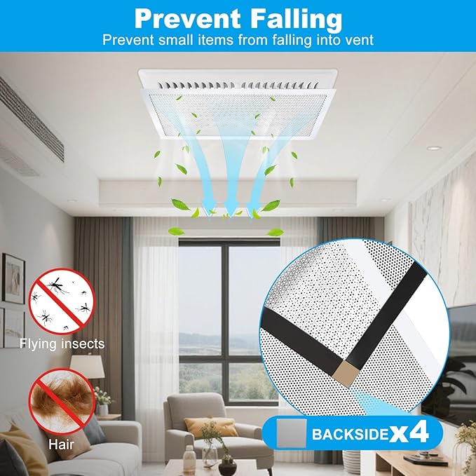 4-Pack 7"x13" White Powerful Magnetic Vent Covers - Super Strong Neodymium Magnets, No Slip & No Drill Needed - Secure Fit for Floor/Wall/Ceiling Registers - Durable Air Vent Screen (White, 7x13)