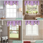 Purple Easter Tie Up Valance Curtains for Windows, Kitchen Curtains Window Shades, Spring Cartoon Bunny Colorful Eggs Wood Grain Light Filtering Curtain Valances for Bedroom/Bathroom/Cafe 54"x18"