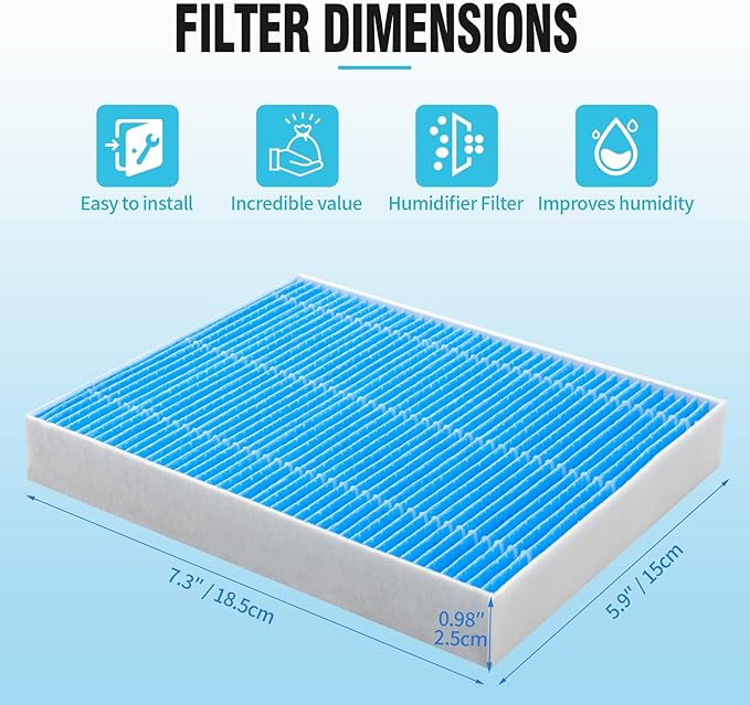 DerBlue 12pcs Wick Replacement Filter and 6pcsTop Fill Humidifier Replacement Filters Compatible with Superior 6000S Smart Evaporative Humidifier,high efficiency filter can last more than 6 months
