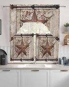 Country Star Swag Kitchen Curtains Valance and Tier Set, VintageRust Yellow Star Berry Beige Barn Gate Light-Filtering Swag Valance 36 Inch Length, Rod Pocket Short Curtain for Bedroom Cafe