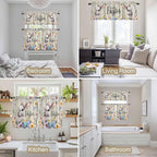Easter Grey Bunny Kitchen Curtains Set 3 Piece for Windows,Rod Pocket Valance and Tier Set 36 Inch Length,Spring Colorful Eggs Flower Wooden Grain Light Filtering Cafe Curtains for Living Room