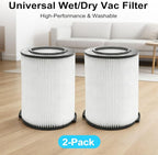 2-Pack VF4000 Replacement Filter for Rigid 72947 Standard Wet dry Vac 5 to 20 Gallon 6-9 Gal Husky Vacuum Compatible WD5500 WD0671 RV2400A RV2600B Vac