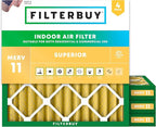 Filterbuy 10x10x2 Air Filter MERV 11 Superior Pet & Allergy Defense (4-Pack), Electrostatic Pleated HVAC AC Furnace Filters Replacement, Made in USA (Actual Size: 9.50 x 9.50 x 1.75)