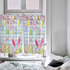Happy Easter Kitchen Curtains 54 Inches length, Spring Watercolor Bunny Eggs Flower Blue Plaid Window Treatment Curtain Drapes, Decorative Window Curtains for Bedroom Cafe, 52"x54", 2 Panels