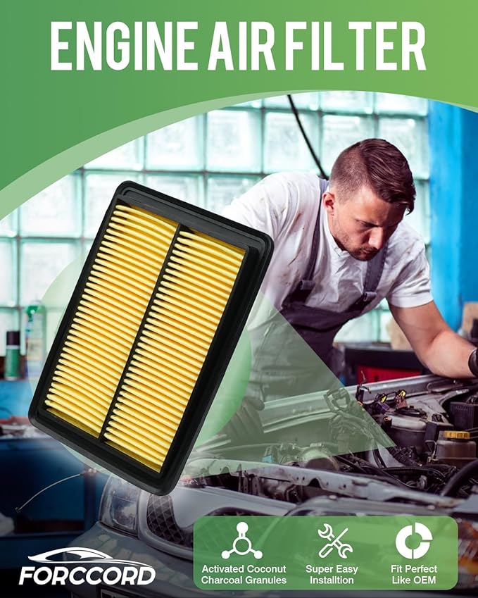 Cabin & Engine Air Filter Fit for Nissan Rogue 2.5L (2014-20), Rogue 2.0L Hybrid (2017-19), Rogue Sport 2.0L (2017-22), Qashqai 2.0L (2017-23) Activated Carbon Filter Replace#CF11854 CA11858