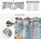 Easter Tie Up Valance Curtains for Windows, Kitchen Curtains Window Shades, Spring Watercolor Bunny Eggs Flower Wood Grain Blue Light Filtering Roman Curtain Valances for Bedroom/Bathroom/Cafe 42"x18"