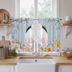 Easter Kitchen Curtains 54 Inch Long 2 Panel Set,Rod Pocket Window Curtains Panels,Spring Watercolor Bunny Eggs Flower Wood Grain Blue Light Filtering Drapery Draperies for Bathroom 52"W x 54"L