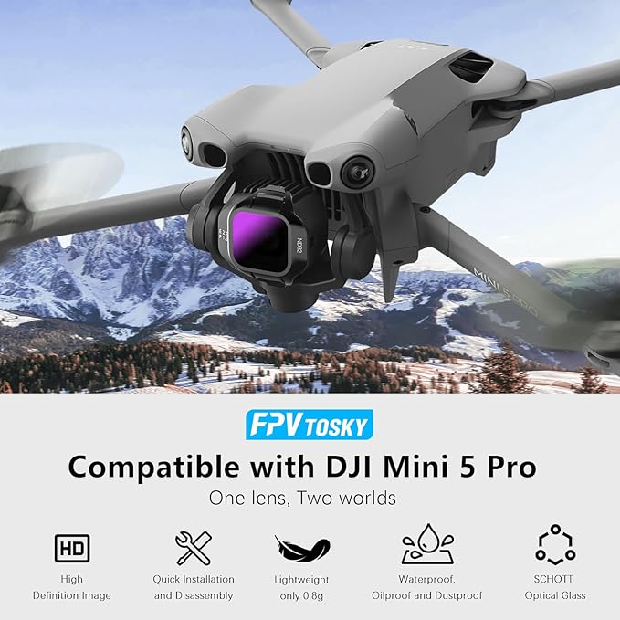 FPVtosky ND & CPL Filter Set Compatible with DJI Mini 5 Pro, Multi-Coated Optical Glass Filter Drone Camera Accessories (4 Pack-CPL+ND16/64/256)