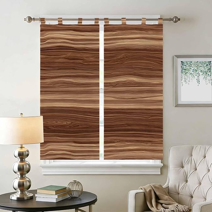 Brown Western Living Room Curtains 84 Inch Length, Window Curtains Tab Top, Vintage Farmhouse Wood Barn Door Light Filtering Window Treatments Drapes 42"x84" 2 Panel