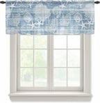 Haze Blue Retro Summer Sheer Valance Curtains, Sea Turtle Starfish Coral Ocean Light Filtering Kitchen Valances Rod Pocket Voile Curtain Window Treatment for Bedroom/Living Room/Basement 54Wx18L