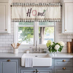 Spring Flowers Curtain Valances for Windows, Kitchen Valance Window Treatment, Vintage Watercolor Black Plaid on Linen Light Filtering Block Curtains for Bathroom/Bedroom/Living Room 42'' x 12''