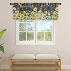 Summer Floral Sheer Valance Curtains, Watercolor Sunflower Eucalyptus Leaves Letter Print Light Filtering Kitchen Valances Rod Pocket Voile Curtain Treatment for Bedroom/Living Room/Basement 54Wx18L