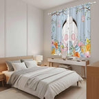 Easter Window Curtains 63 Inch Long 2 Panel Set, Rod Pocket Bedroom Curtains & Drapes, Spring Watercolor Bunny Eggs Flower Wood Grain Blue Light Filtering Window Treatment for Living Room 42"W x 63"L