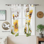 Yellow Sunflowers Bedroom Curtains 72 Inch Length, Window Curtains Tab Top, Vintage Country Flowers Butterfly Wood Board Light Filtering Window Treatments Drapes 52"x72" 2 Panel