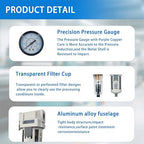 XingNEeng 1/4" NPT Compressed Air Filter Regulator Lubricator (FRL) Combo, Water/Oil Trap Separator, Air Pressure Regulator with Pressure Gauge(0-150 psi), Manual Drain, Poly Bowl, Metal Bracket