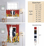 Cow Sunflowers Kitchen Curtains 24 Inch Length, Small Window Curtains Tab Top, Botanical Floral Leaves Bees Farm Barn Light Filtering Short Window Treatments Tier Drapes 27.5"x24" 2 Panel