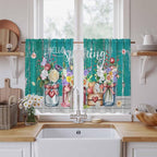 Spring Flowers Kitchen Curtains, Farmhouse Watercolor Teal Wood Grain Light Filtering Window Curtain Panels, 2Pcs Rod Pocket Window Treatments Set for Study Room Bathroom Bedroom 52x54 Inches