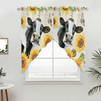 Yellow Sunflowers Swag Valances for Windows, Country Cow Flower Butterfly Farmhouse Cream Rod Pocket Kitchen Curtains Valance, Kitchen Window Curtains Swag for Cafe Living Room, 2 Panels, 36x45 inch
