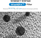 WiseHEPA Carbon Replacement Filter Compatible with WS360A Air Purifier, 9.33"L × 9.33"W × 10.39"H, Removes Pollen, Dust, Smoke, 1 Pack, White, Coverage 1644 sq.ft