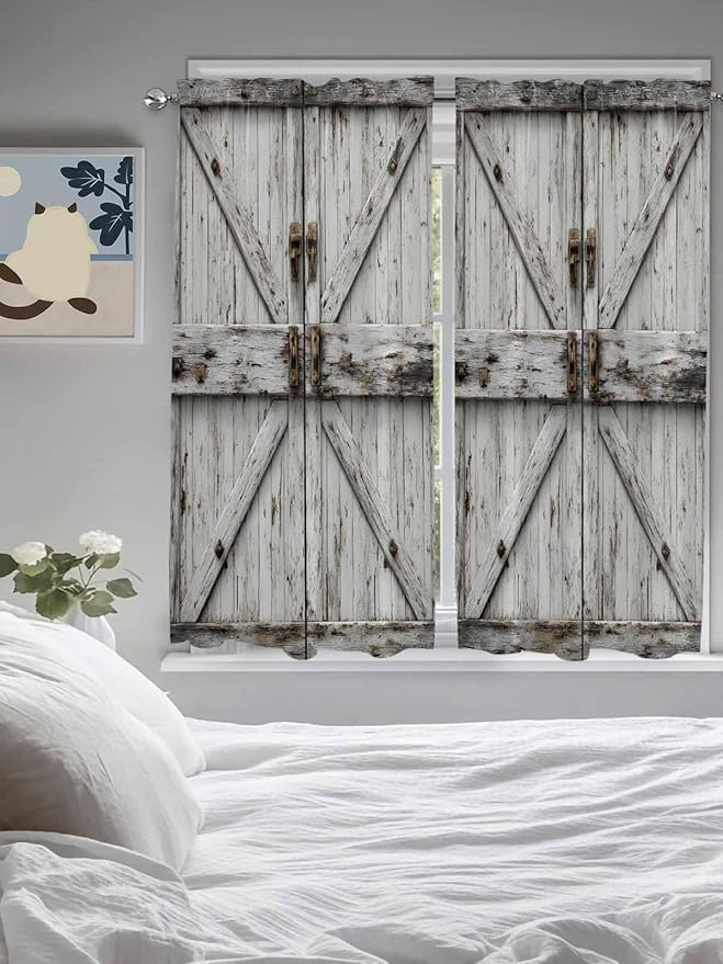 Vintage Gate Living Room Curtains 72 Inches length, Farmhouse Wooden Grain Shabby Chic Door Window Treatment Curtain Drapes, Light Filtering Drapes for Bedroom Laundry Room, 52"x72", 2 Panels