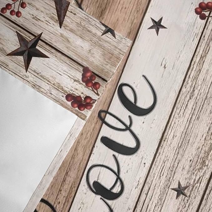 Rustic Star Brown Curtain Valances for Windows, Kitchen Valance Window Treatment, Vintage Plants Berry Wooden Grain Light Filtering Block Curtains for Bathroom/Bedroom/Living Room 42'' x 12''