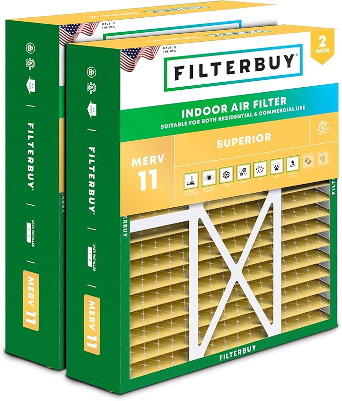Filterbuy 20x22x5 Air Filter MERV 11 Superior Pet & Allergy Defense (2-Pack), Pleated HVAC AC Furnace Filters for Amana, Goodman, Nordyne, and Five Seasons (Actual Size: 19.50 x 21.94 x 5.25)