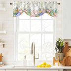 Easter Tie Up Valance Curtains for Windows, Kitchen Curtains Window Shades, Spring Rabbit Ears Foot Colorful Eggs Leaf Floral Light Filtering Roman Curtain Valances for Bedroom/Bathroom/Cafe 42"x12"