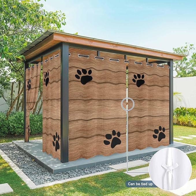 Wood Grain Outdoor Curtains for Patio Claws Animals Wooden Vintage Waterproof Outside Curtains with Grommet Top Weatherproof Curtain for Cabana Pergola Gazebo, 1 Panel, 54" W x 84" L