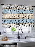 Sheer Curtains 54 Inch Length, Blue Beige Paw Print Semi Sheer Curtains Light Filtering Window Treatment, Vintage Farmhouse Rustic Wooden Grain Privacy Voile Drapes for Living Room Bedroom 52x54 Inch