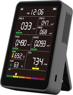 Professional Indoor Air Quality Monitor with AQI, Portable Real-Time Detector for Home Cars Plants and Pets (Black)