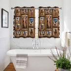 2 Panel Kitchen Cafe Curtains, Wildlife Camels Sunlight Filtering Nature Air Through, Home Decor Window Covering Tier Curtains for Bedroom Living Room Deserts Animals Brown Geometric Rustic