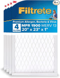 Filtrete 20x23x1 AC Furnace Air Filter, MERV 13, MPR 1900, Premium Allergen, Bacteria & Virus Filter, 3-Month Pleated 1-Inch Electrostatic Air Cleaning Filter, 4-Pack