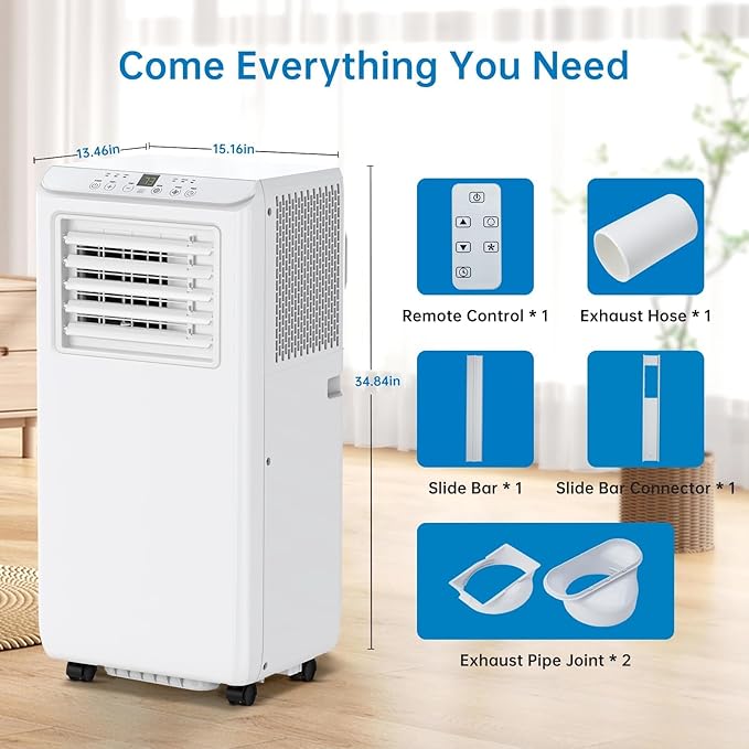 Portable Air Conditioners 10,000 BTU, Quiet Operation with Remote Control, Cools Rooms Up to 450 Sq. Ft, Portable AC Unit for Office Dorm Rooms, White