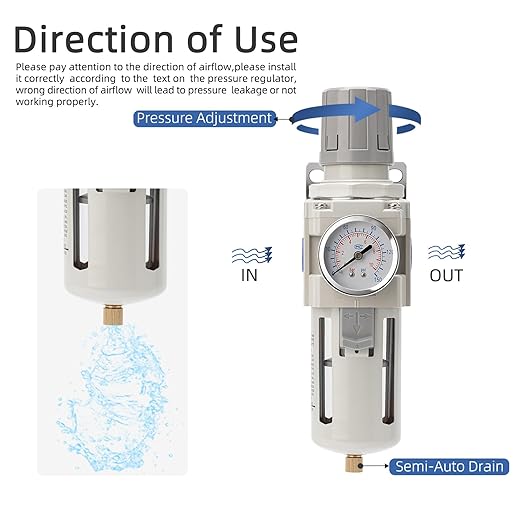 Air Compressor Water Separator Filter 1/2" NPT 150 PSI,Compressed Filter Regulator Combo,5 Micron Moisture Trap for Pneumatic Tools